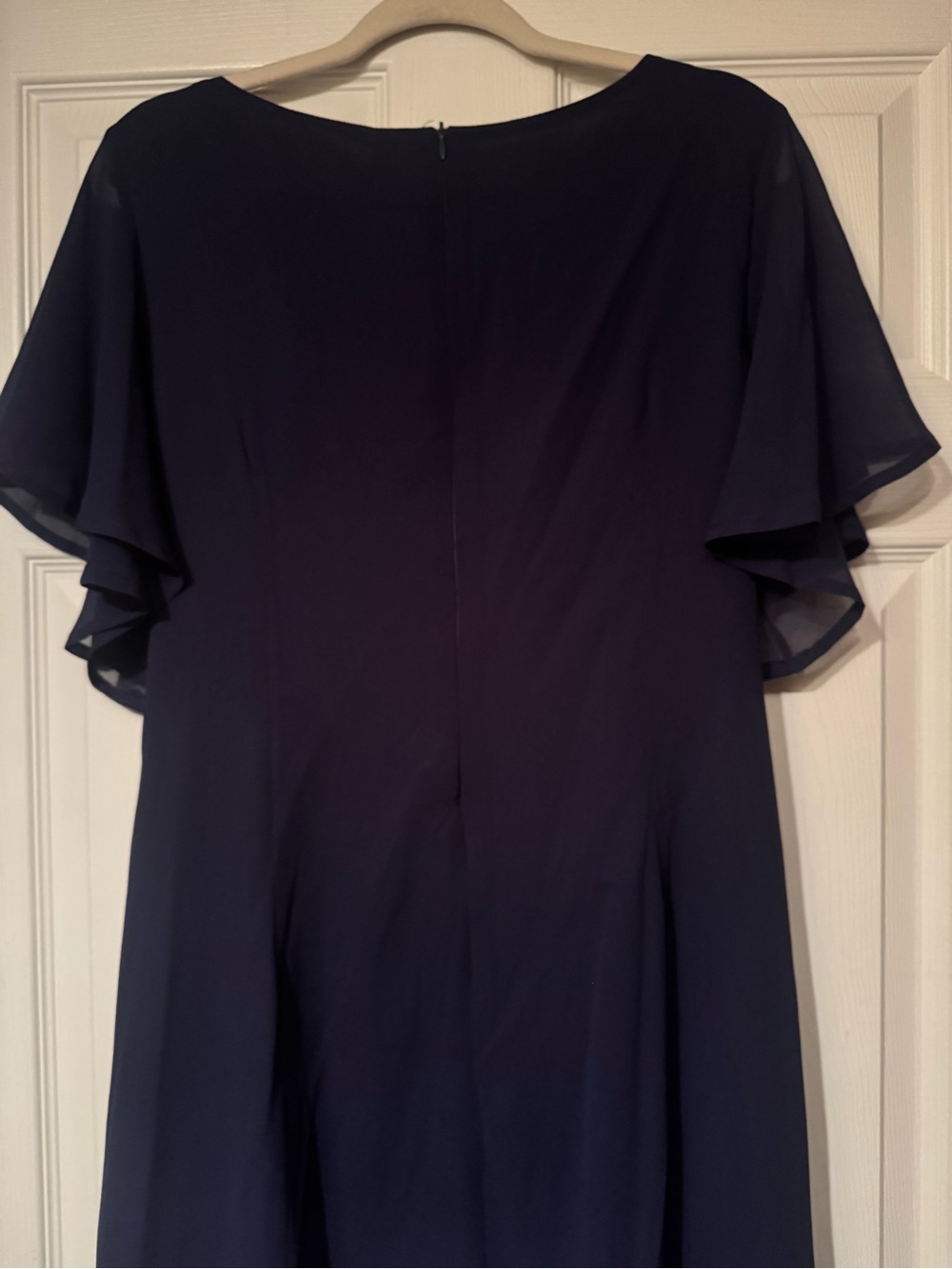 NWT Noracora Sz XL Navy Blue Midi Dress with Flutter Chiffon and Lace - Picture 8 of 12